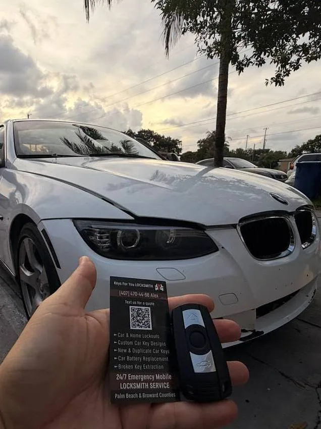 BMW 3 Series emergency unlock, new key creation and programming in West Palm Beach by Keys For You Locksmith