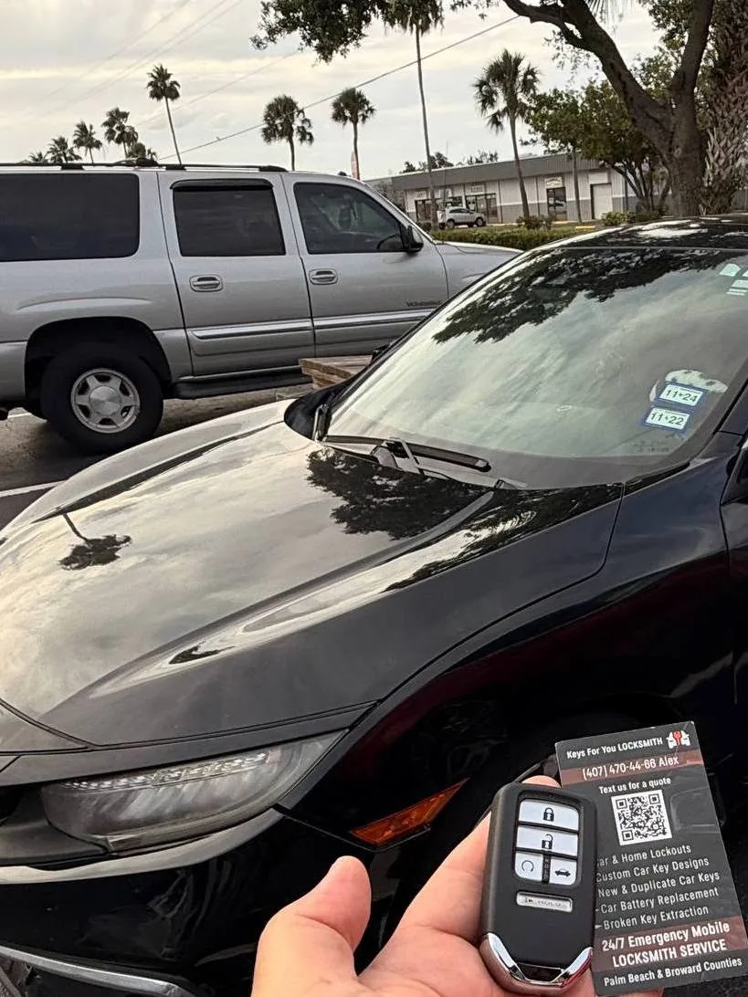 Honda Civic emergency unlock, new key creation and programming in Coconut Creek by Keys For You Locksmith